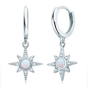 Silver Starburst Opal Hoop Earrings